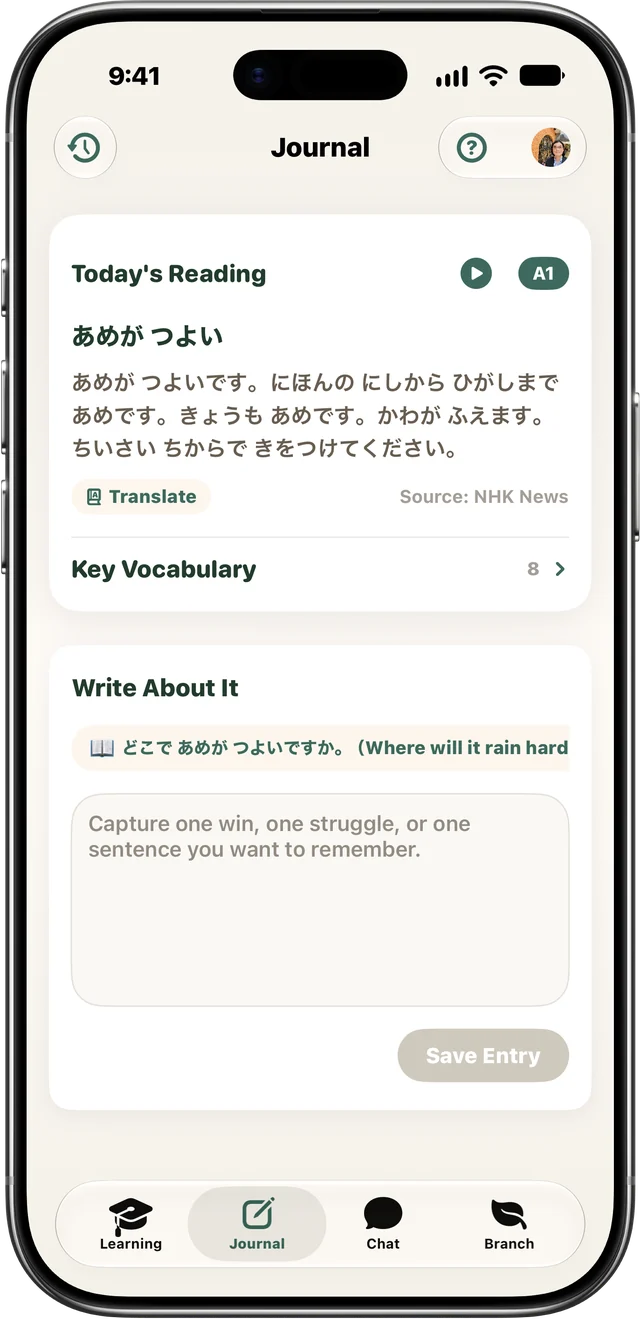 Amber's Journal with a news story in Japanese