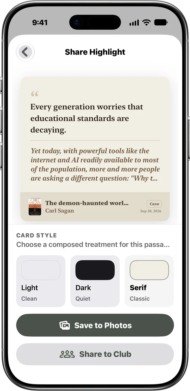 Casu: a highlight turned into a shareable card