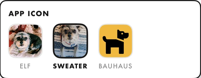 App icon choices: Elf, Sweater and Bauhaus